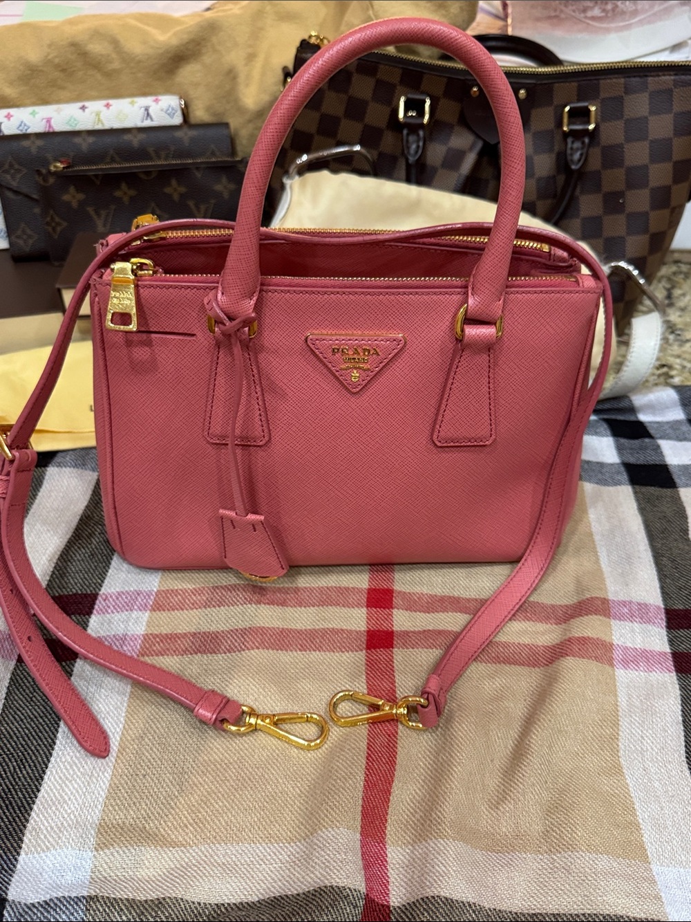 Prada Rose Pink Saffiano Leather Satchel with Gold-Tone Hardware